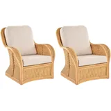 Set/2 Wohnzimmersessel Carlo Rattan Sessel Lesesessel Armlehnsessel (Creme)