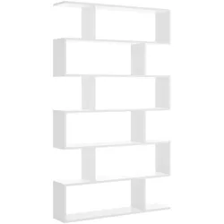 Dmora Buchhandlung Joliet, Hohes doppelseitiges Bücherregal, Trennregal mit 5 Fachböden, Modernes Büroregal, 80x24h192 cm, Glänzend Weiß