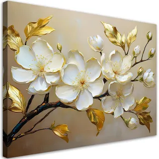 Feeby Leinwandbild - Bilder Wohnzimmer - Magnolie Weiße Blume Natur - 120x80 cm XXL 1tlg - Deko Schlafzimmer - Wanddekoration - Aesthetic - Groß Moderne Bild - Foto auf Leinwand