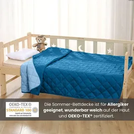 Wometo Microfaser Sommer Steppbett 155x220 dunkelblau & blau / OEKO-TEX / kochfest 95° / Leichtsteppbett für heiße Tage / ohne Bezug verwendbar