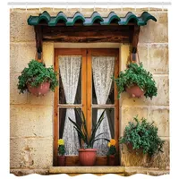 ABAKUHAUS Duschvorhang 175 x 180 cm beige grün