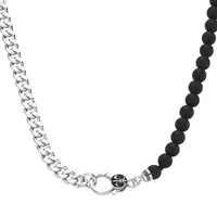 GIORGIO MARTELLO MILANO Collier Panzerkette, schwarzer Achat oder Perle, Silber 925 Ketten Schwarz Herren