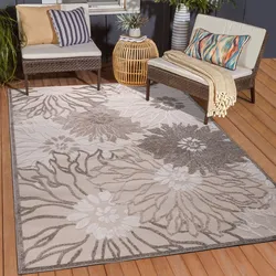 Teppich SANAT "Floral 2 Outdoor", beige, B:80cm H:6mm L:150cm, Kunstfaser, Teppiche, In- und Outdoor geeignet, Blumen, Balkon, Terrasse, Außenbereich