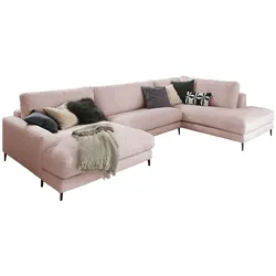 KAWOLA Sofa CARA Wohnlandschaft U-Form Cord rosa Longchair links