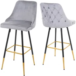 2er-Set Barhocker MCW-E70, Barstuhl Tresenhocker, Retro Design Samt goldene Streben/Füße ~ grau