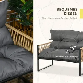 Outsunny 4 tlg. Rattan Gartenmöbel-Set, Sitzgruppe mit Kissen, Gartengarnitur mit 1 Couchtisch aus Glas, 2 Sesseln, 1 Doppelsofa, Sitzgarnitur für Garten, Terrasse,