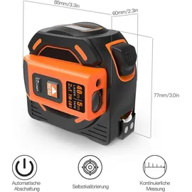 Tacklife TM-L01 2 in 1 Laser Entfernungsmesser, 40m Massband und 5m Massband, 2 Laseröffnungs, HD und LCD-Display, Selbsthemmend, Aktiver
