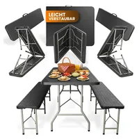 Rosentahl Skyfold Bierzeltgarnitur Klappbar 3-teilig – Kunststoff Biertischgarnitur Tisch & 2 Bänke – Campingtisch, Festzeltgarnitur, Rattan-Optik, Wetterfest, Tragegriff, 500 kg je Bank