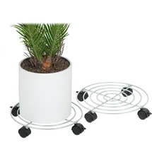 Relaxdays Pflanzenroller, 2er Set, Ø 32 cm, Blumentopfuntersetzer mit Rollen, Stahl, Blumenroller für innen, Silber