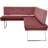 K+W Komfort & Wohnen "Giacomo II Esszimmerbank", rot (bordeaux, coral), B:207cm H:91cm T:65cm, Sitzbänke, Eckbank, Flachstahlkufe in edelstahlfarbig lackiert, Rücken und Sitz gesteppt