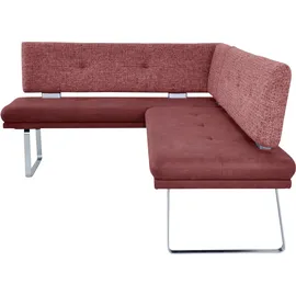 K+W Komfort & Wohnen "Giacomo II Esszimmerbank", rot (bordeaux, coral), B:207cm H:91cm T:65cm, Sitzbänke, Eckbank, Flachstahlkufe in edelstahlfarbig lackiert, Rücken und Sitz gesteppt