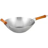 KEN HOM Carbonstahl Wokpfanne, 32cm, Excellence, Wok Induktion, Natürliche Patina Antihaftbeschichtung, Holzgriff, 5 Jahre Garantie