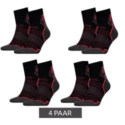 4 Paar HEAD Hiking Quarter-Socken Damen und Herren Wander-Socken Trekking-Strümpfe mit Polsterung 701219909 002 035 Schwarz/Rot - 35-38