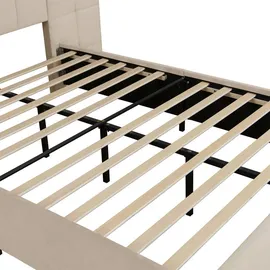 Juskys Polsterbett Luzano - Bett mit LED, Lattenrost & Kopfteil - Bettgestell Samt - Beige