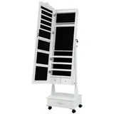 COSTWAY Schmuckschrank mit Spiegel & LED,Schubladen,auf Rollen,abschließbar weiß