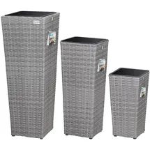 CASARIA Polyrattan, Blumentopf 3er-Set Grau