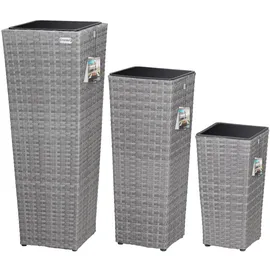 CASARIA Polyrattan, Blumentopf 3er-Set Grau