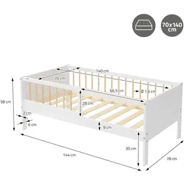 ML-Design Jugendbett ML-DESIGN 70 x 140 cm Kiefer weiß