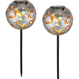 bmf-versand Solarleuchte Garten 2er Set Solarlampe Kugel Außenlampe Silber 18 cm Erdspieß - Schwarz/Grau