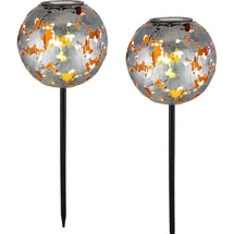 bmf-versand Solarleuchte Garten 2er Set Solarlampe Kugel Außenlampe Silber 18 cm Erdspieß - Schwarz/Grau
