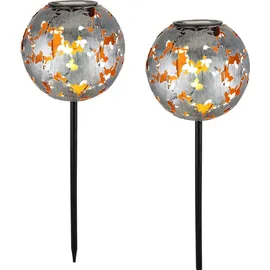 bmf-versand Solarleuchte Garten 2er Set Solarlampe Kugel Außenlampe Silber 18 cm Erdspieß - Schwarz/Grau