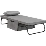 OKWISH Klappbett 188x75 mit verstellbarer Rückenlehne, faltbares multifunktionales Gästebett aus Metall, bequem gepolstert Grau