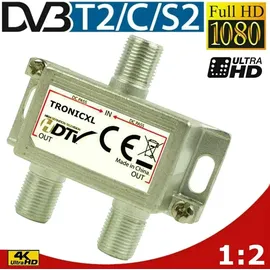 TronicXL Sat Verstärker mit 2-Fach Antennenverteiler Splitter 3D 4K HDTV