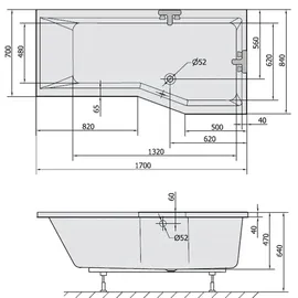 Polysan TIGRA asymmetrische Raumsparbadewanne 170 x 80 cm (1-tlg) schwarz