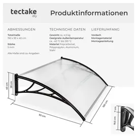 Tectake Vordach 150 x 93 cm transparent
