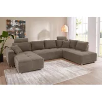 Wohnlandschaft JOCKENHÖFER GRUPPE "Orlando U-Form, B: 337 cm", grau (taupe), B:337cm H:69cm T:180cm, Zierkissen: 100% Polyester;Cord (100% Polyester), Sofas, Wohnlandschaft, mit Bettfunktion, Bettkasten, 2 Kopfstützen & 2 Zierkissen, Federkern, Topseller