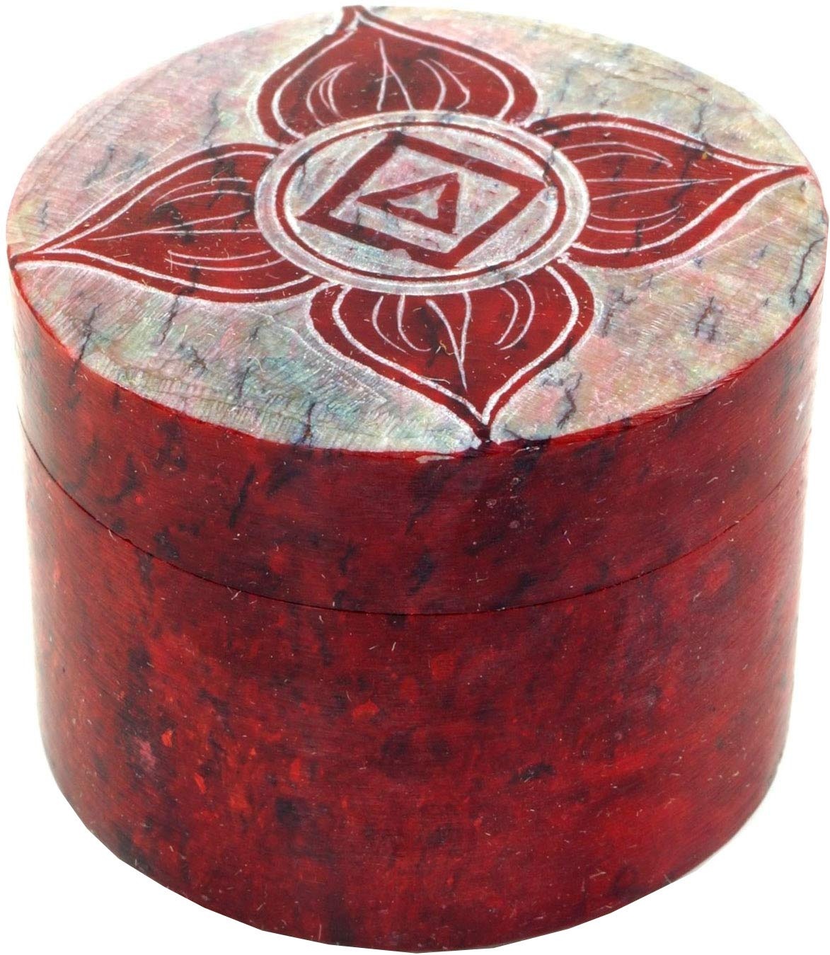 GURU SHOP Dose aus Speckstein, Chakra Schmuckdöschen - Wurzelchakra, Rot, 4x5x5 cm, Dosen, Boxen & Schatullen