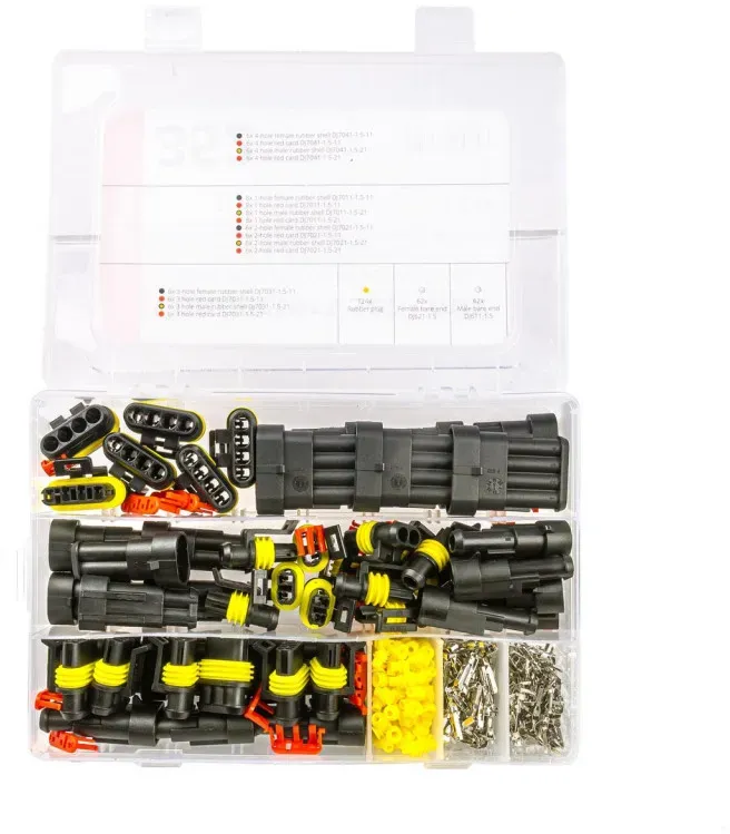 Set mit 352 hermetisch abgedichteten Verbindern, Buchsen und Steckern.
