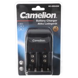 Camelion Stecker-Ladegerät BC-0904SM für eine paarweise Ladung von AAA, AA oder 9V Block NiMH Akkus, 2 LED-Anzeigen