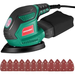 HYCHIKA Multischleifer, Deltaschleifer 200W, mit 12 Schleifblätter (Körnung 80/120/240), 14000 U/min, Klettfix-System, Staubsaugbeutel, Schleifmaschine für Ecke & Kante, Metal & Holz