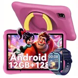 blackview Kinder Tablet 10 Zoll mit Schutzhülle, Android, WLAN, Elternkontrolle Tablet (10.1", 128 GB, Android 14, WLAN (Wi-Fi), Android 14, HD+ Display, 128GB, 5100 mAh,5G WiFi/WIFI 6/Gemini AI) blau|rosa
