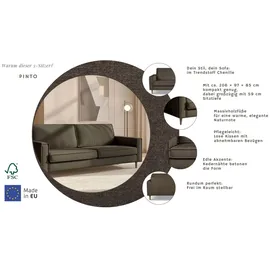 Home Affaire 3-Sitzer HOME AFFAIRE "Pinto Skandi, 206 cm, Chenille, Struktur", braun, B:208cm H:89cm T:97cm, 100% Polyester, Sofas, mit Keder, Massivholzfüße Eiche geräuchert, Wellenunterfederung