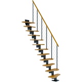 DOLLE Mittelholmtreppe Basel Eiche, lackiert 64 cm breit für Geschosshöhen 222 – 276 cm UK Metall Anthrazit inkl. einseitigem Designgeländer