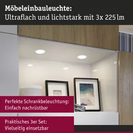 Paulmann LED Möbel-Einbauleuchte weiß Ø 6,5 cm warmweiß 3er Set
