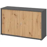 bümö Aktenschrank office Schiebetürenschrank Dekor: Graphit/Asteiche - Griffe: Bügelgriff (Metall) grau