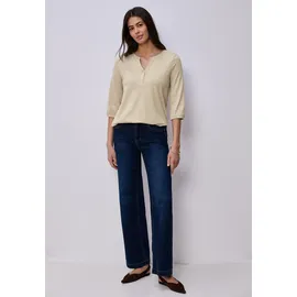 STREET ONE Tunikashirt STREET ONE, Damen, Gr. 38, beige (cotton beige), Web, 100% Baumwolle, unifarben, comfort fit normal, Rundhals, elastischer Bund, Shirts, mit 3/4 Ärmeln