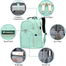 kuosdaz Damen Rucksack 15,6 Zoll USB Ladeanschluss Mintgrün