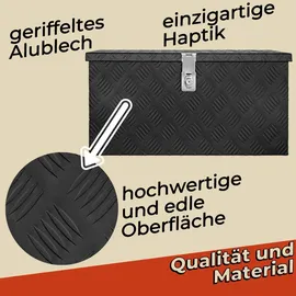 Trucky Deichselbox Schwarz Werkzeugkasten Truckbox Alu Box Anhänger Kiste mit Deckel Abschließbar Alubox Transportbox Werkzeugbox Aluminium Aufbewahrungsbox