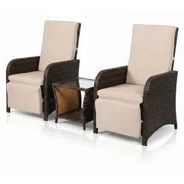 MuCoLa - Gartenset 2 Sessel und Tisch Polyrattan Lounge Garnitur Gartenmöbel Stuhl Sitzgruppe Essgruppe Braun