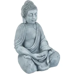 Relaxdays XL Buddha Figur sitzend, 50 cm hoch, Feng Shui, Outdoor, Garten Dekofigur, große Zen Buddha Statue, hellgrau