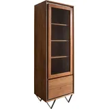 DeLife Glasschrank Stonegrace Akazie Braun Steinfurnier 55x180 cm 1 Tür 2 Schübe V-Fuß Schwarz - Braun