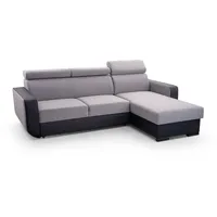 Furnix Ecksofa IMPERISIO Sofa in L-Form Schlaffunktion Bettkasten, Maße 236x97x165 cm, Liegefläche 130x202 cm, Eco-Leder/Struktur grau|schwarz