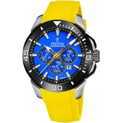 Chronograph FESTINA "Chrono Bike", gelb, Armbanduhren, Herren, Armbanduhr, Quarzuhr, Herrenuhr, Stoppfunktion, bis 10 bar wasserdicht
