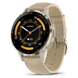 Garmin Venu 3S french gray/softgold mit Schnellwechsel-Leder-Armband + Schnellwechsel-Silikon-Armband french gray/softgold