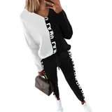 JIAALU Damen Jogginganzug Zweiteiler Outfit Damen-Trainingsanzug Colorblock Sweatshirt + Jogginghose Sportswear 2 Stück Trainingsanzug Set 2 Teilig Freizeitanzug Sportanzug - S