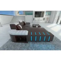 Sofa Dreams Ecksofa Ledersofa Bellagio L Form Leder Sofa Ledercouch, Couch, mit LED, wahlweise mit Bettfunktion als Schlafsofa, Designersofa braun